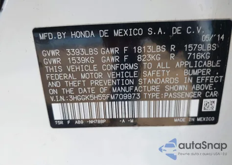 2015 Honda Fit Lx из США, поврежденный, VIN 3HGGK5H55FM709973